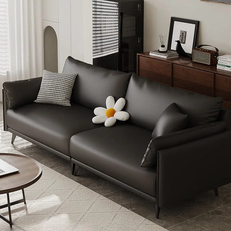 Foldable Beige Leather Square Arm Pillow Back Sleeper Image - 11