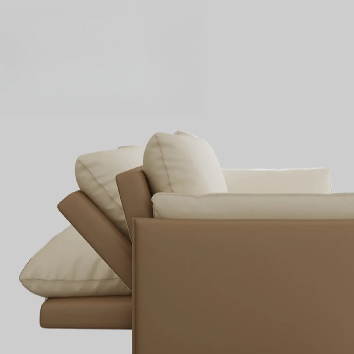 Foldable Beige Leather Square Arm Pillow Back Sleeper Image - 12