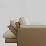Foldable Beige Leather Square Arm Pillow Back Sleeper Image - 12