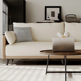 Foldable Beige Leather Square Arm Pillow Back Sleeper Image - 17