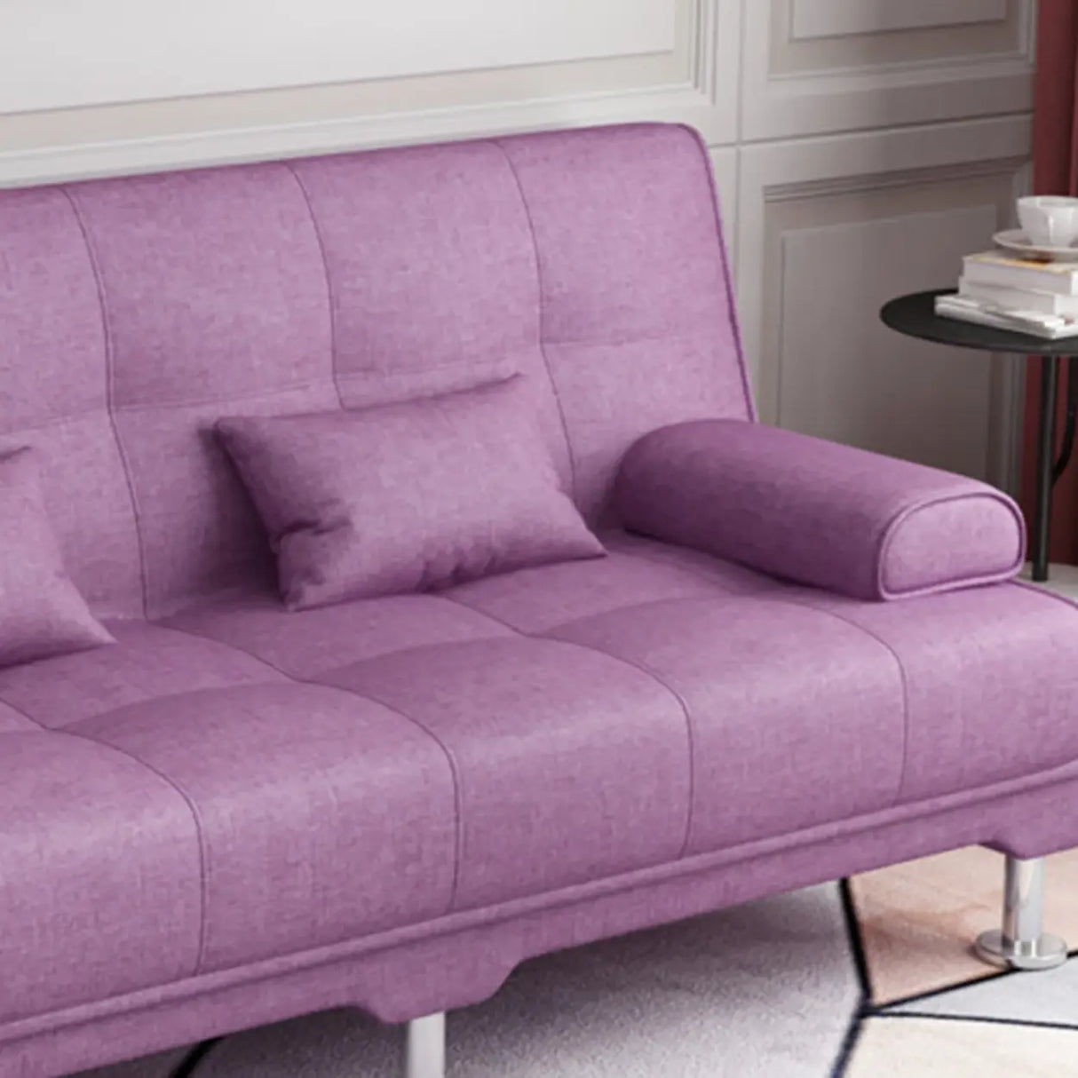 Foldable Coffee Linen Biscuit Back Silver Leg Sleeper Image - 12