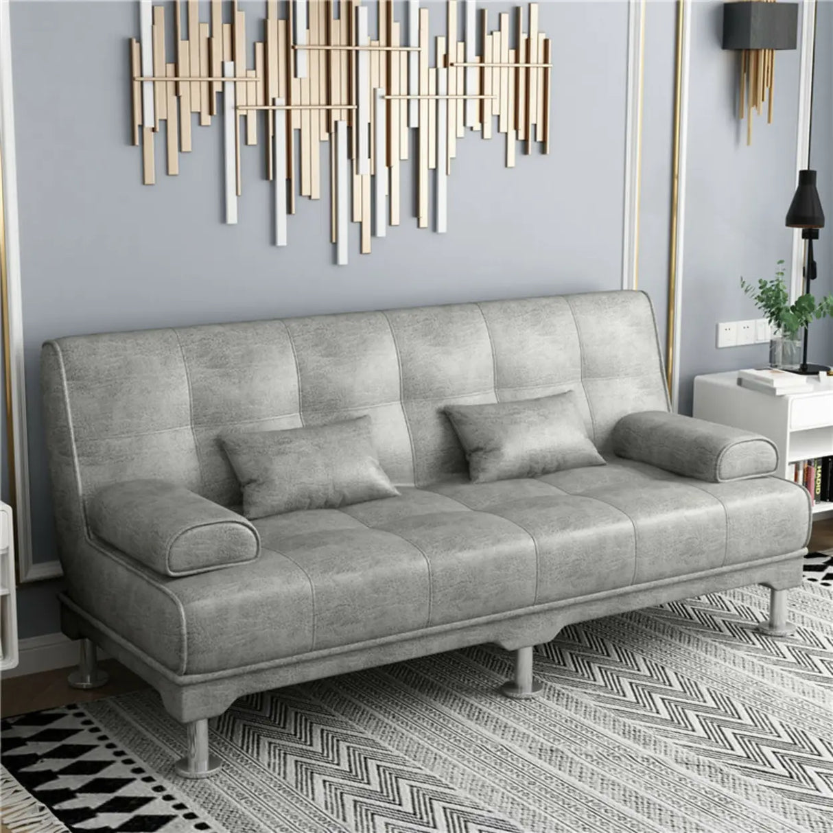 Foldable Coffee Linen Biscuit Back Silver Leg Sleeper Image - 13