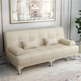 Foldable Coffee Linen Biscuit Back Silver Leg Sleeper Image - 5