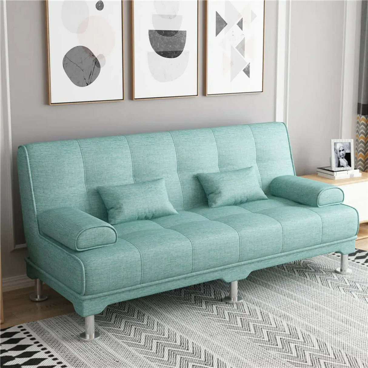Foldable Coffee Linen Biscuit Back Silver Leg Sleeper Image - 7