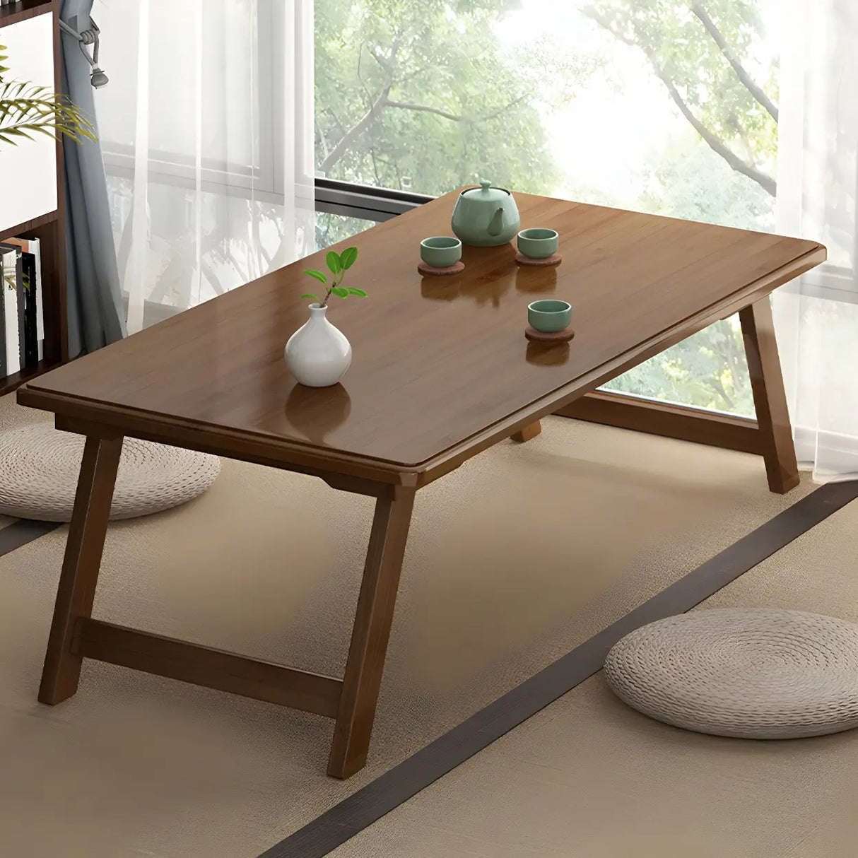 Foldable Collapsible Wood Rectangular Coffee Table Image - 3