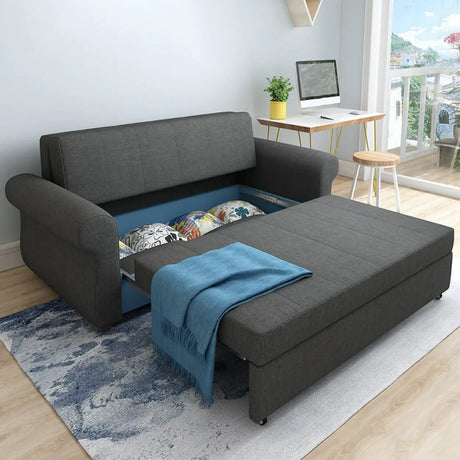 Foldable Cotton Linen Round Arm Storage Sofa Bed Image - 1