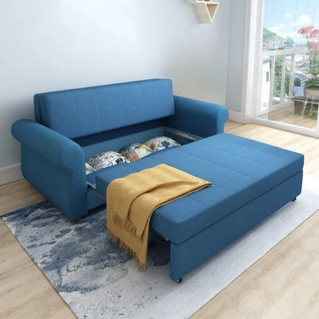 Foldable Cotton Linen Round Arm Storage Sofa Bed Image - 2