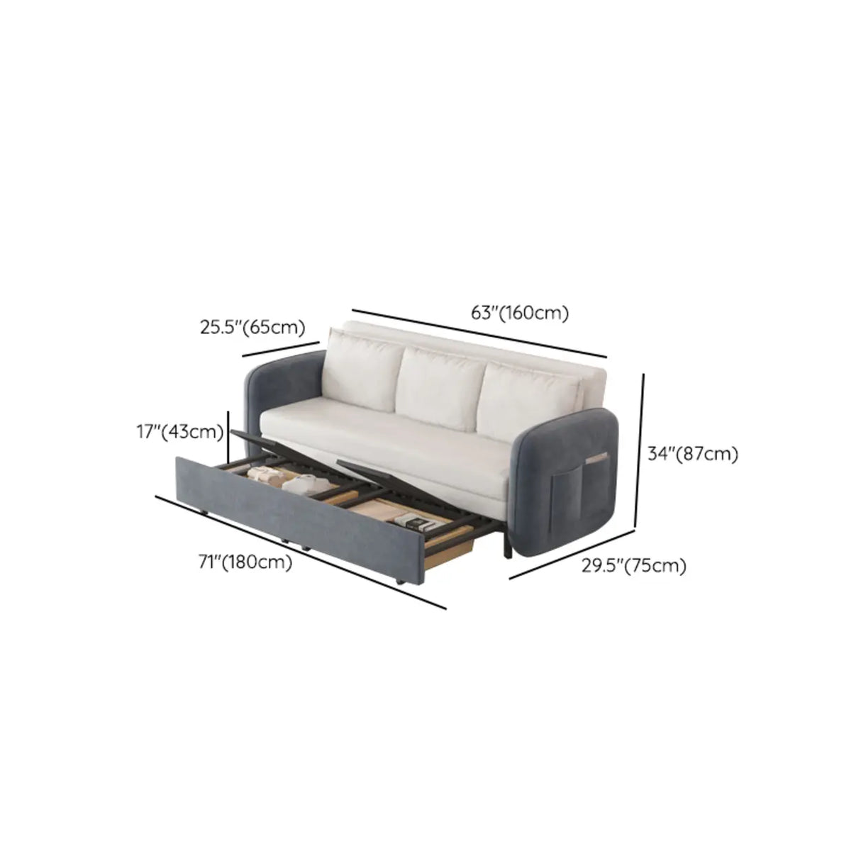 Foldable Flannel Square Arm Storage Cabinets Sleeper Image - 12