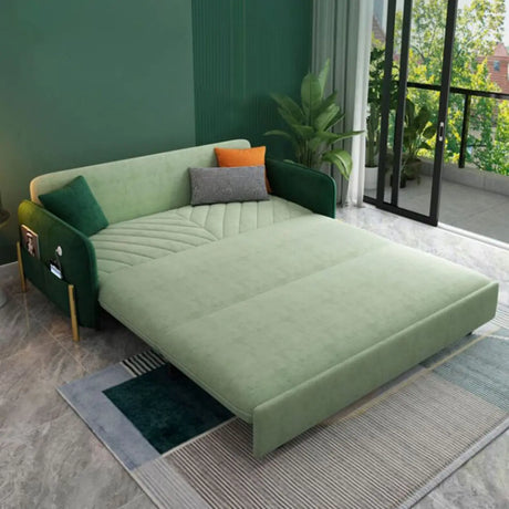 Foldable Green Flannel Square Arm Tight Back Sleeper Image - 1