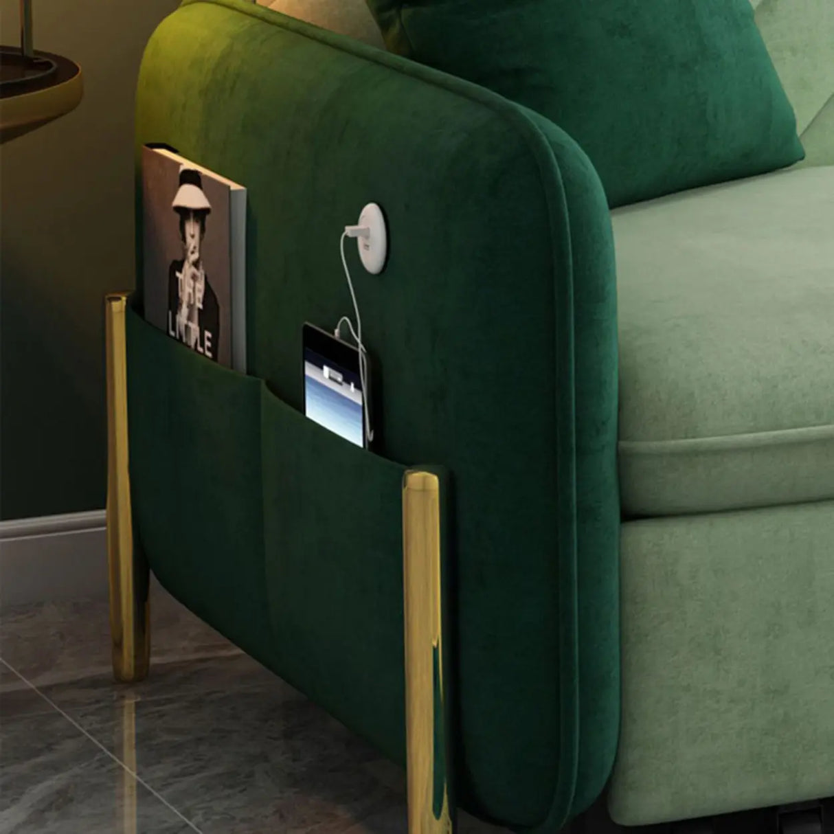 Foldable Green Flannel Square Arm Tight Back Sleeper Image - 11
