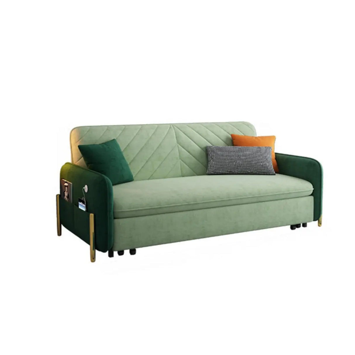 Foldable Green Flannel Square Arm Tight Back Sleeper Image - 9