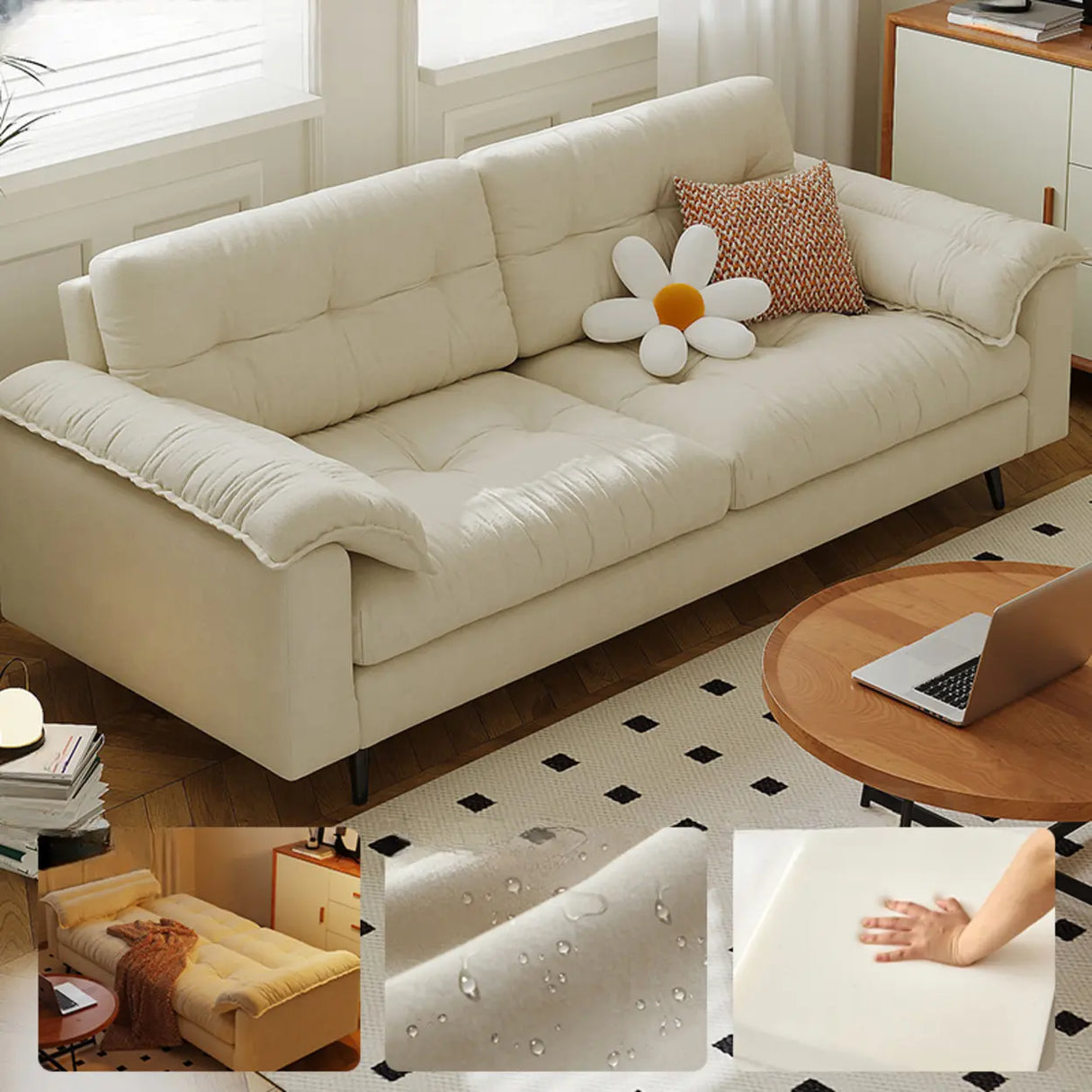 Foldable Green Snowflake Velvet Tufted Back Sleeper Image - 2