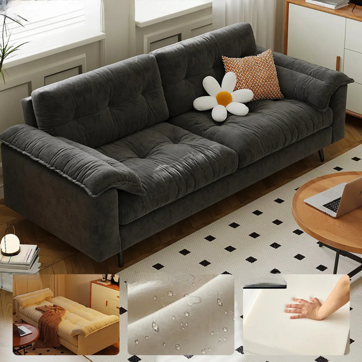 Foldable Green Snowflake Velvet Tufted Back Sleeper Image - 7