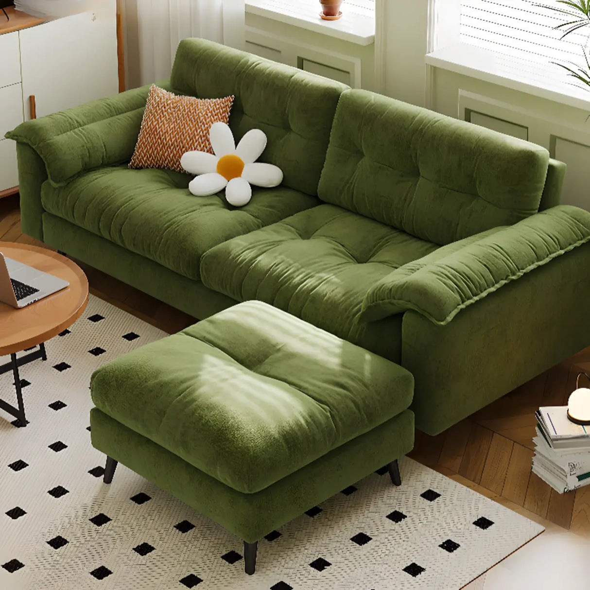 Foldable Green Snowflake Velvet Tufted Back Sleeper Image - 8
