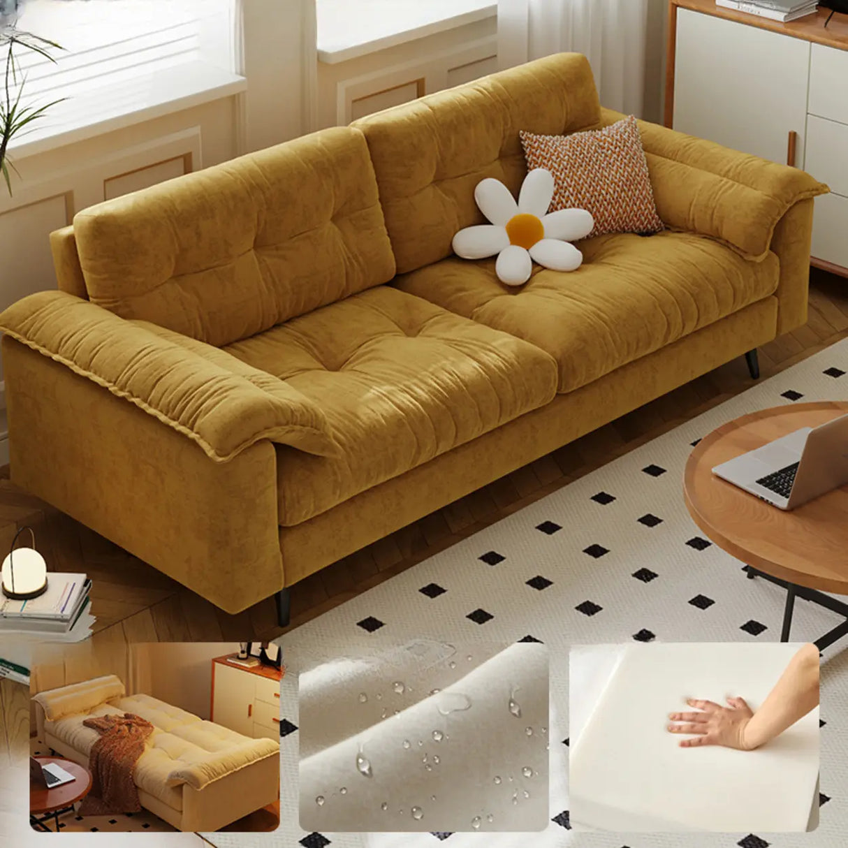 Foldable Green Snowflake Velvet Tufted Back Sleeper Image - 9