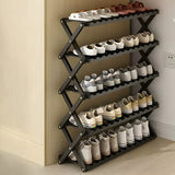 Foldable Metal Entryway Black Free Standing Shoe Rack Image - 2