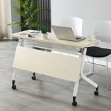 Foldable	Movable Wooden Shelf Double Computer Desk Image - 10