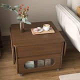 Foldable Oval Brown Wood Drawer Coffee Table with Wheel Image - 3