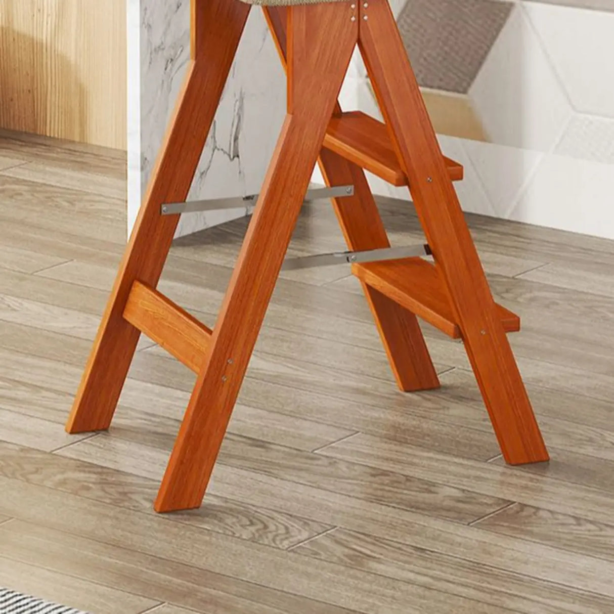 Foldable Rectangle Wooden Frame Bar Stool with Footrest Image - 11