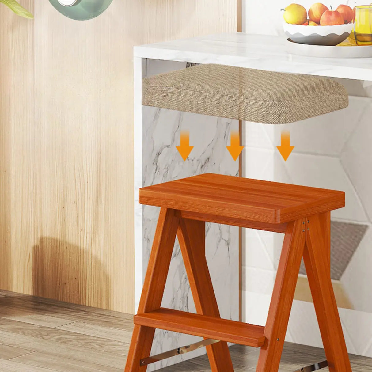 Foldable Rectangle Wooden Frame Bar Stool with Footrest Image - 2