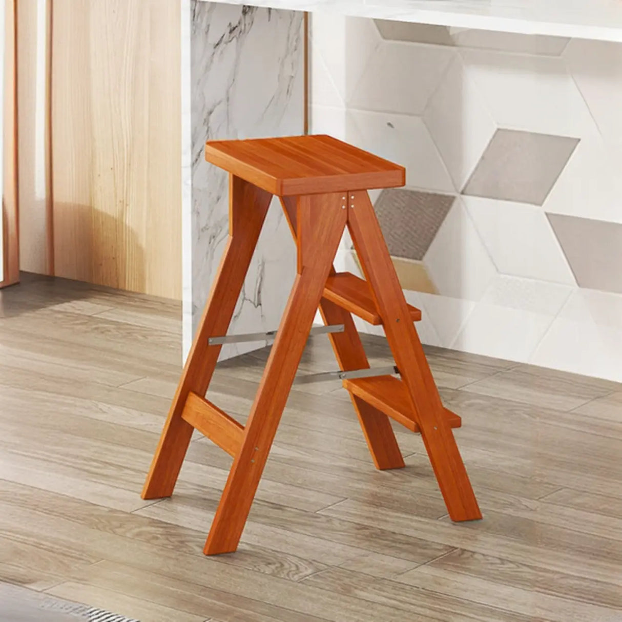 Foldable Rectangle Wooden Frame Bar Stool with Footrest Image - 6
