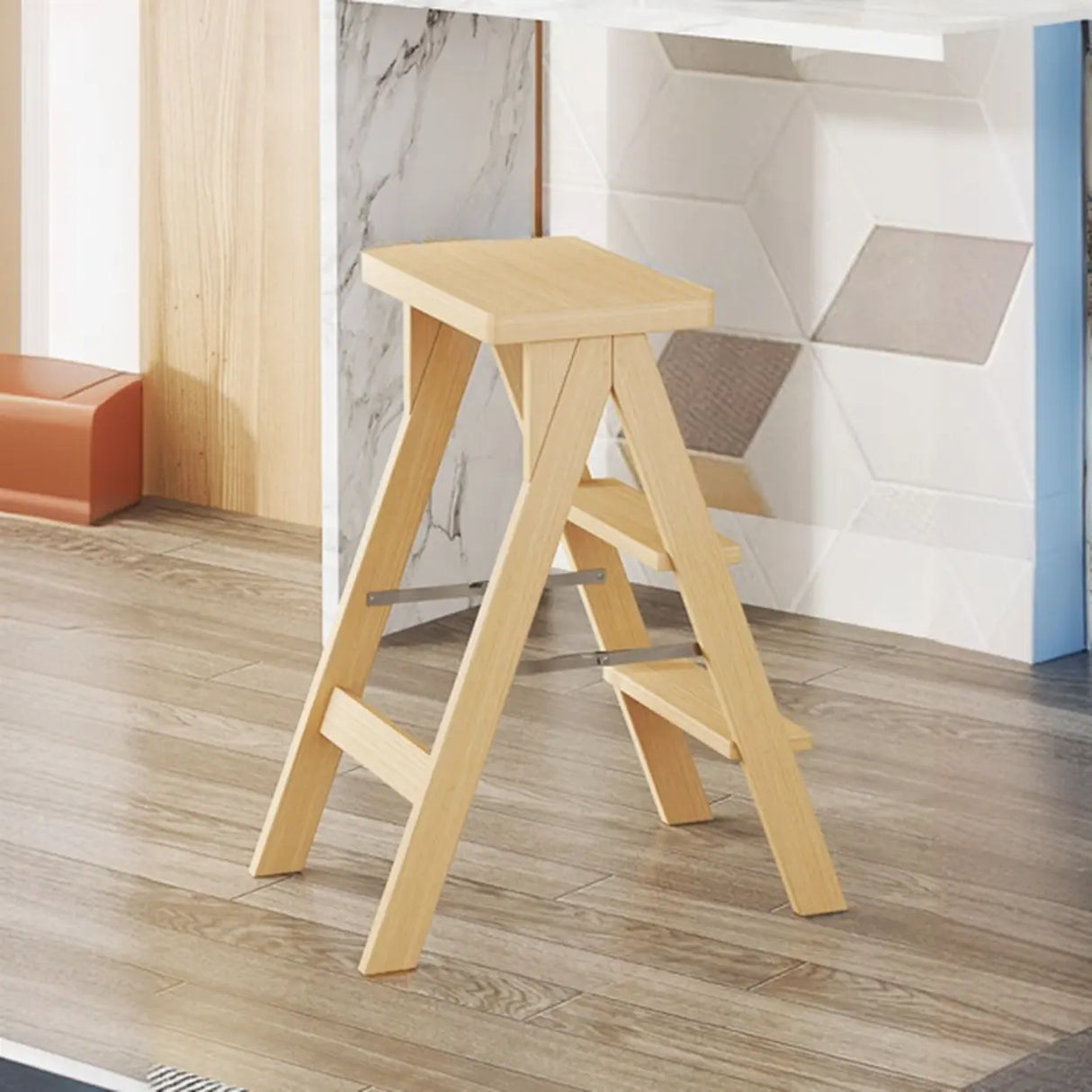 Foldable Rectangle Wooden Frame Bar Stool with Footrest Image - 7