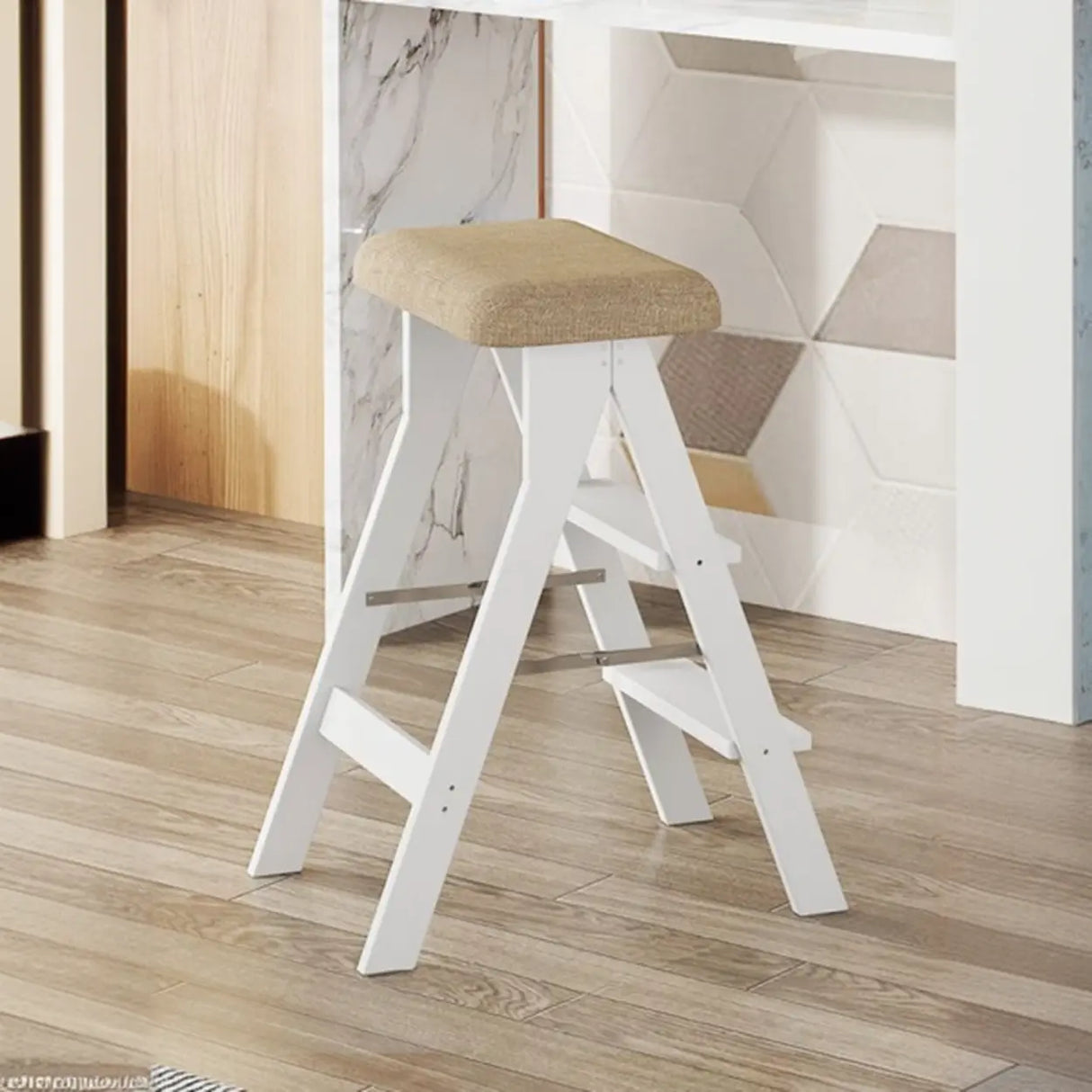 Foldable Rectangle Wooden Frame Bar Stool with Footrest Image - 8