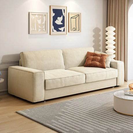Foldable Square Beige Fabric Pillow Back Sleeper Sofa Image - 1