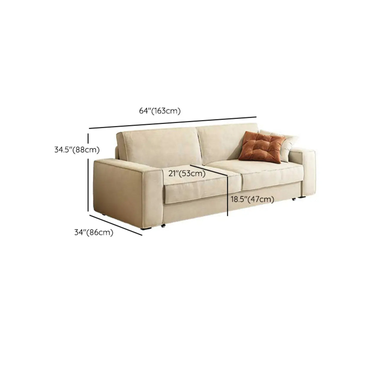 Foldable Square Beige Fabric Pillow Back Sleeper Sofa Image - 16