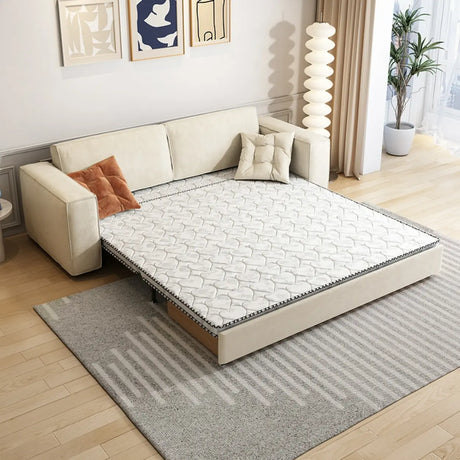 Foldable Square Beige Fabric Pillow Back Sleeper Sofa Image - 2