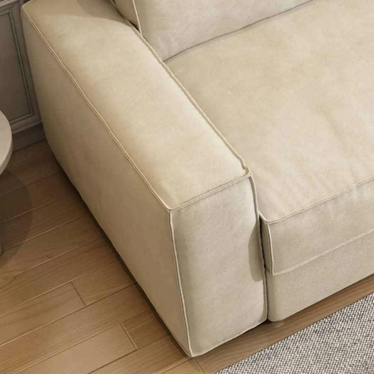 Foldable Square Beige Fabric Pillow Back Sleeper Sofa Image - 6