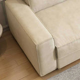 Foldable Square Beige Fabric Pillow Back Sleeper Sofa Image - 6