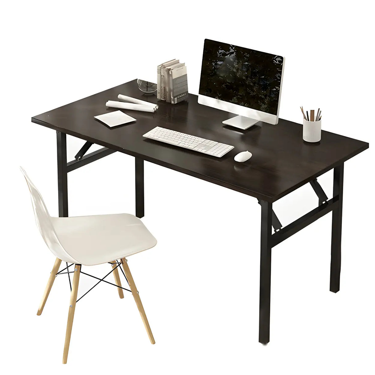 Foldable Steel Base Manufactured Wood Writing Desk Image - 11