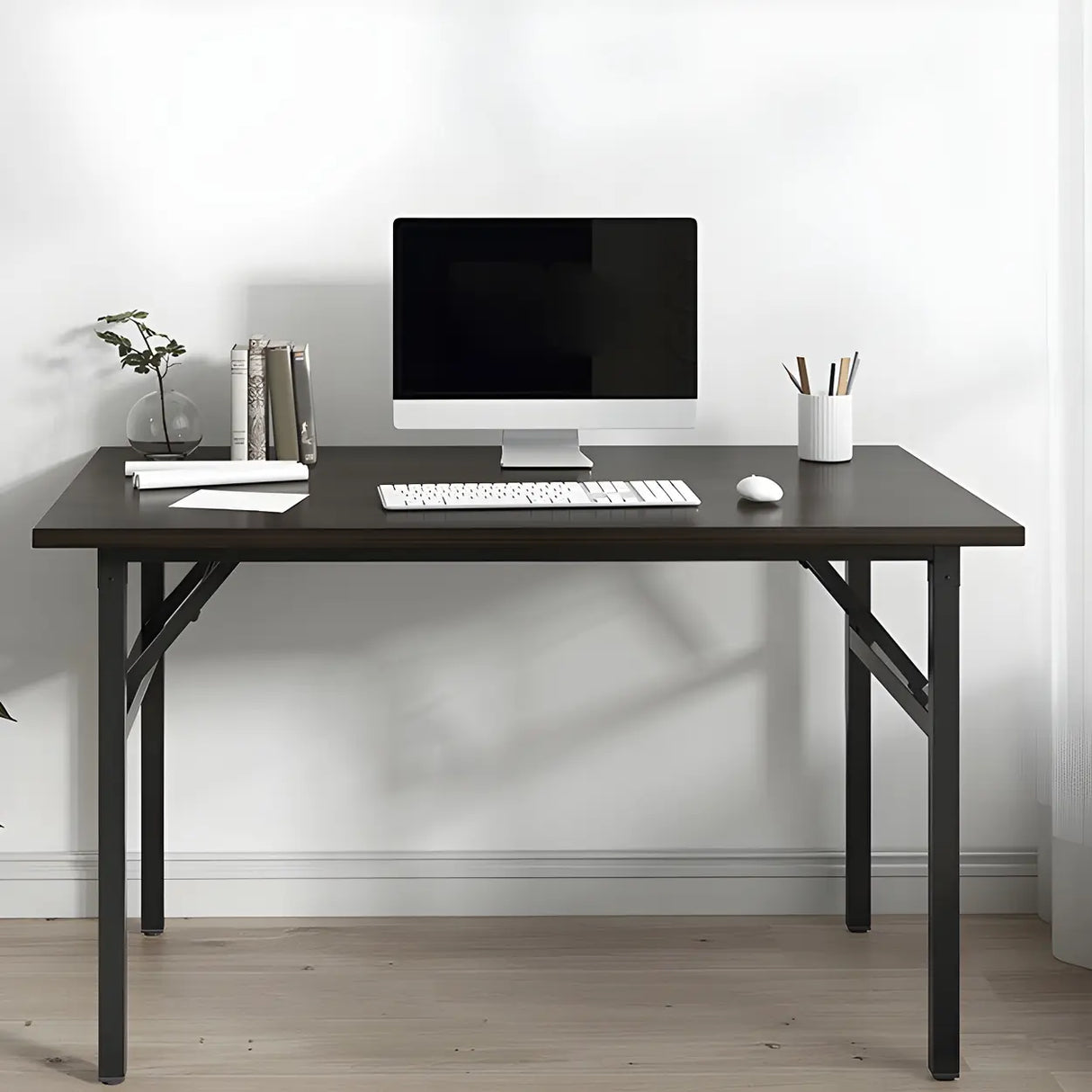Foldable Steel Base Manufactured Wood Writing Desk Image - 4