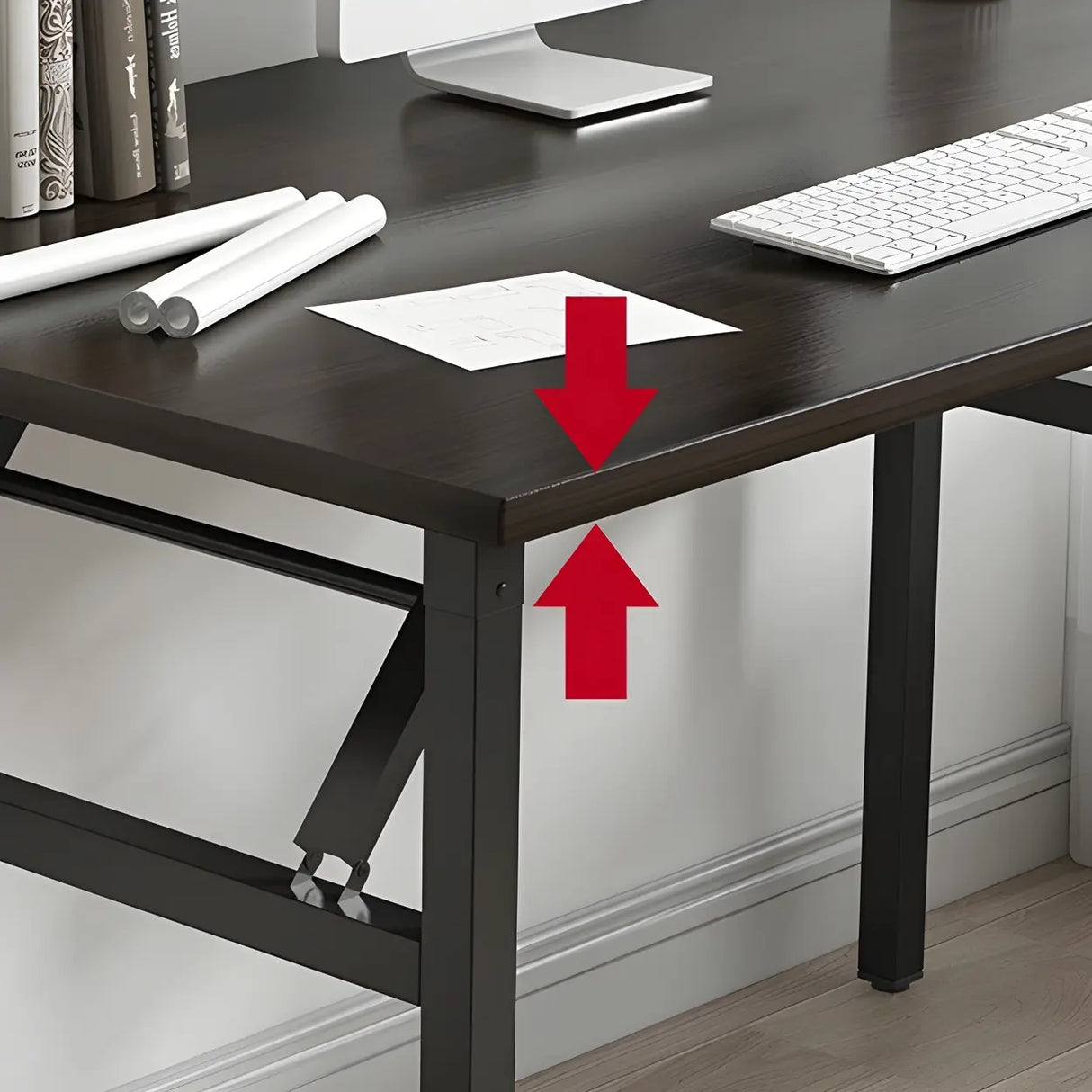Foldable Steel Base Manufactured Wood Writing Desk Image - 8