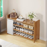 Foldable Tall Brown Bamboo Storage Freestanding Shoe Rack Image - 7