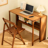 Foldable Wood H-Shape Base Exterior Shelf Writing Desk Image - 1
