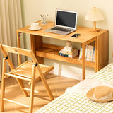 Foldable Wood H-Shape Base Exterior Shelf Writing Desk Image - 16