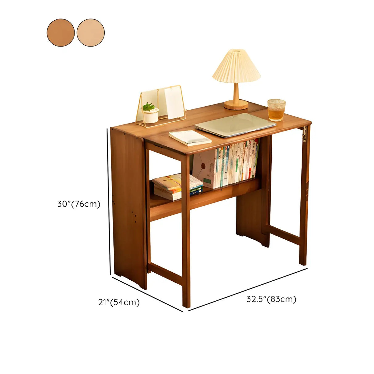 Foldable Wood H-Shape Base Exterior Shelf Writing Desk 