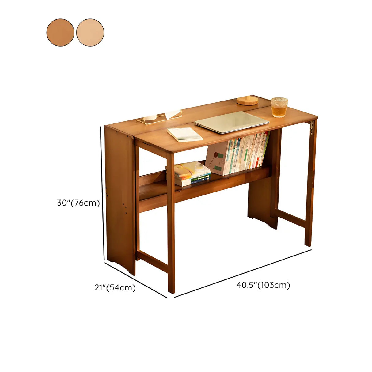 Foldable Wood H-Shape Base Exterior Shelf Writing Desk Image - 21