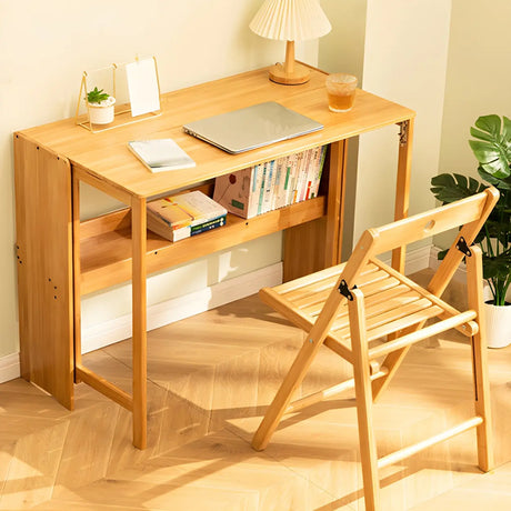 Foldable Wood H-Shape Base Exterior Shelf Writing Desk Image - 4