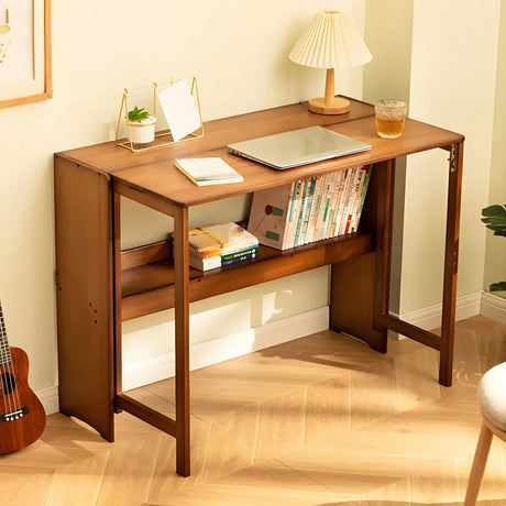 Foldable Wood H-Shape Base Exterior Shelf Writing Desk Image - 5