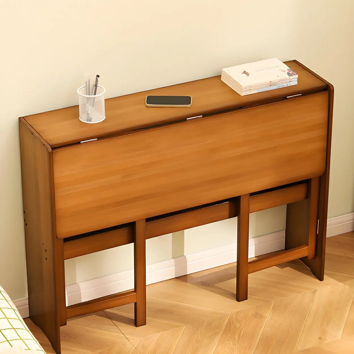 Foldable Wood H-Shape Base Exterior Shelf Writing Desk Image - 6