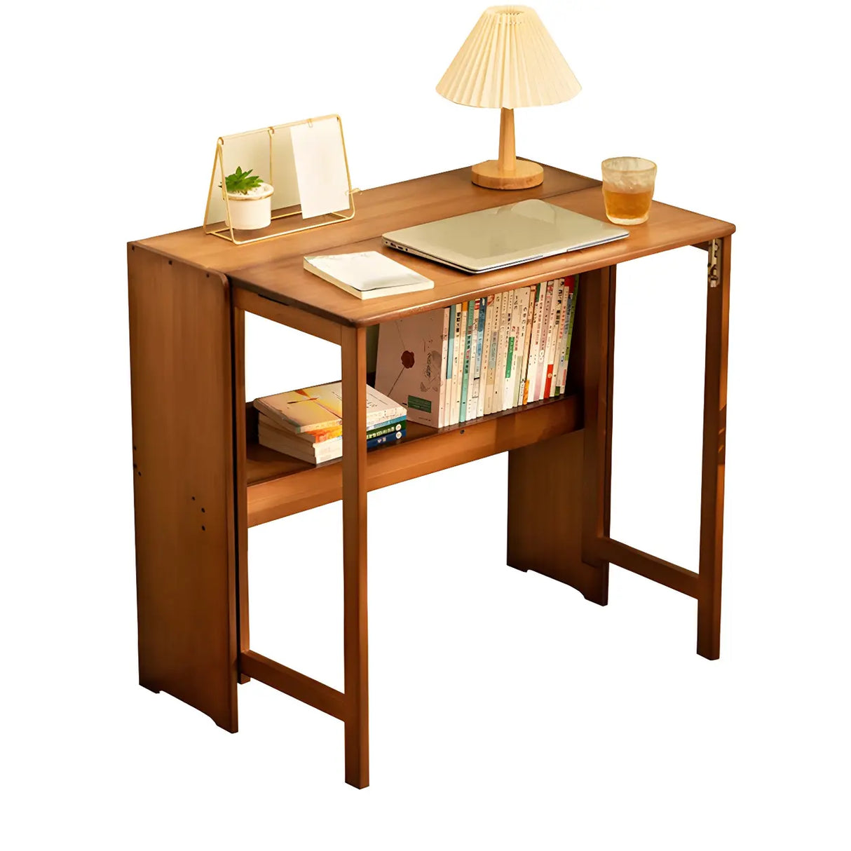 Foldable Wood H-Shape Base Exterior Shelf Writing Desk Image - 9