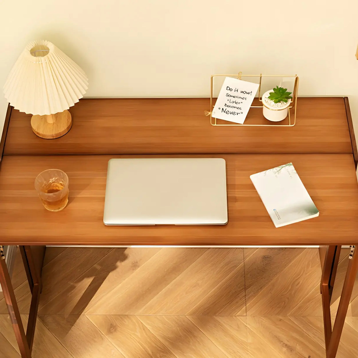 Foldable Wood H-Shape Base Exterior Shelf Writing Desk Image - 11