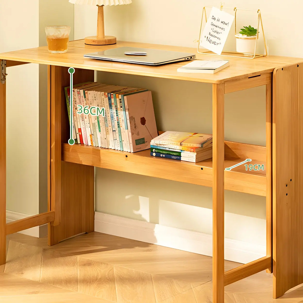 Foldable Wood H-Shape Base Exterior Shelf Writing Desk Image - 12