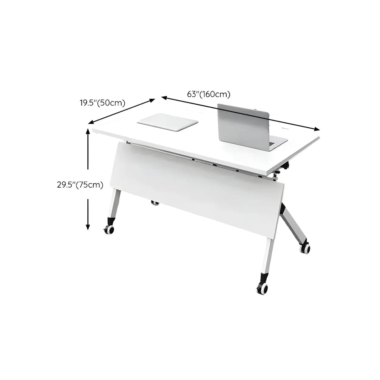 Foldable Wood Steel Trestle Writing Desk with Casters Image - 20