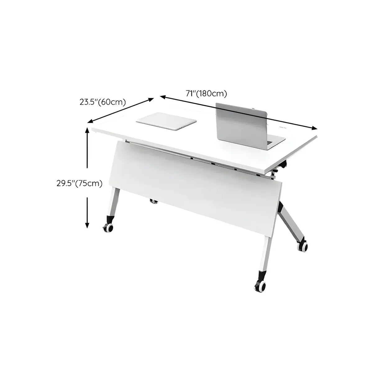 Foldable Wood Steel Trestle Writing Desk with Casters Image - 23