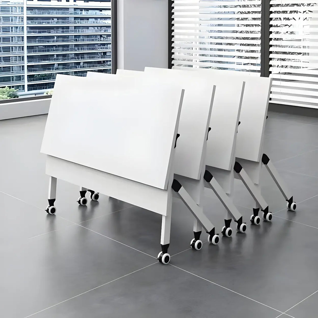 Foldable Wood Steel Trestle Writing Desk with Casters Image - 4