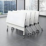 Foldable Wood Steel Trestle Writing Desk with Casters Image - 4